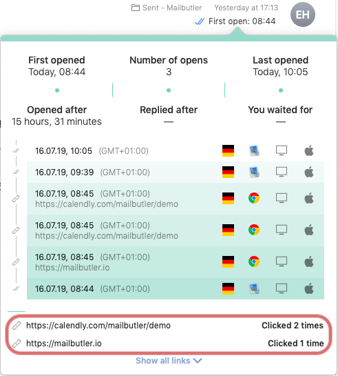 Tracking information about the number of times that links in your email were clicked