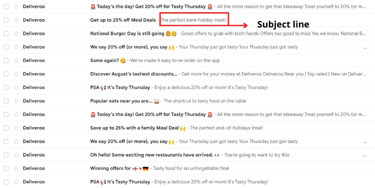 Screenshot highlighting the subject line of an email