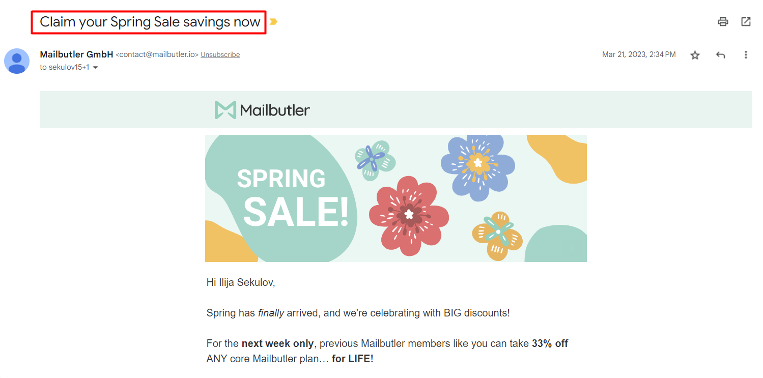 subject line of an email