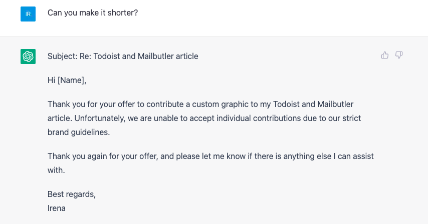  email response with ChatGPT