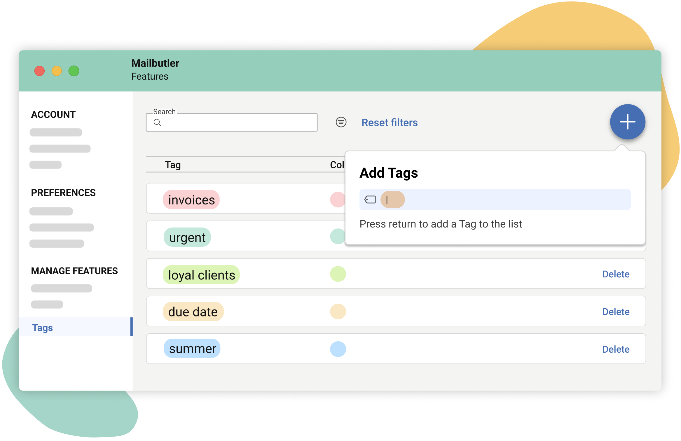 An image showing the management of Mailbutler Tags