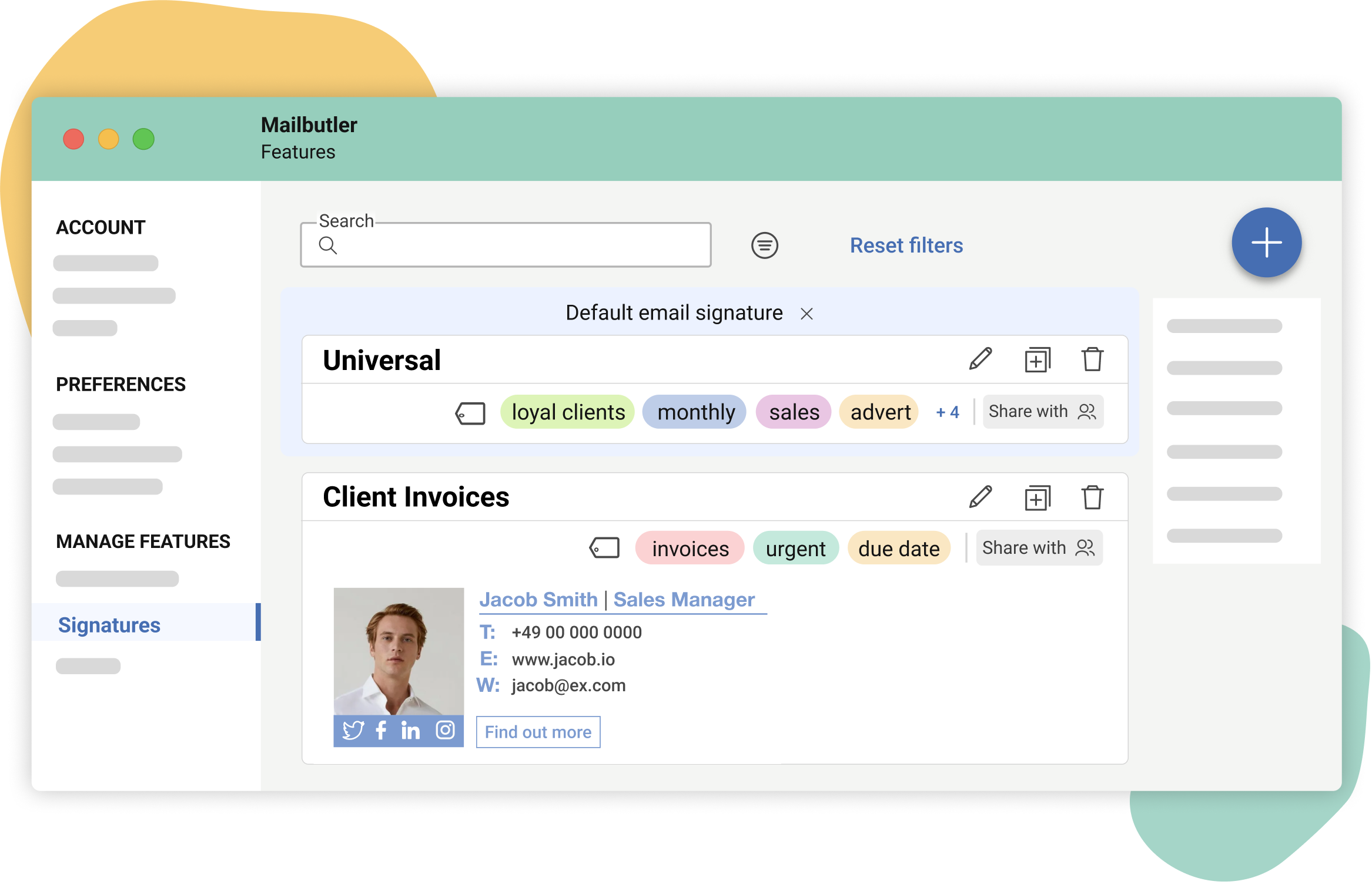 Tags on email signatures