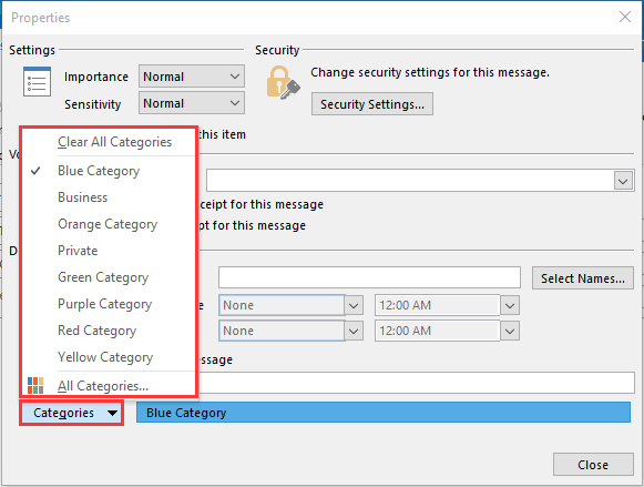 Eigenschaften-Dialogfeld in Outlook