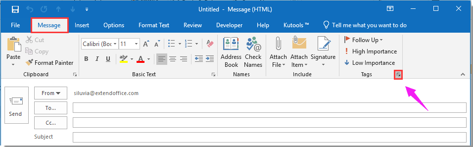 Outlook Tags-Gruppe auf der Registerkarte Nachricht