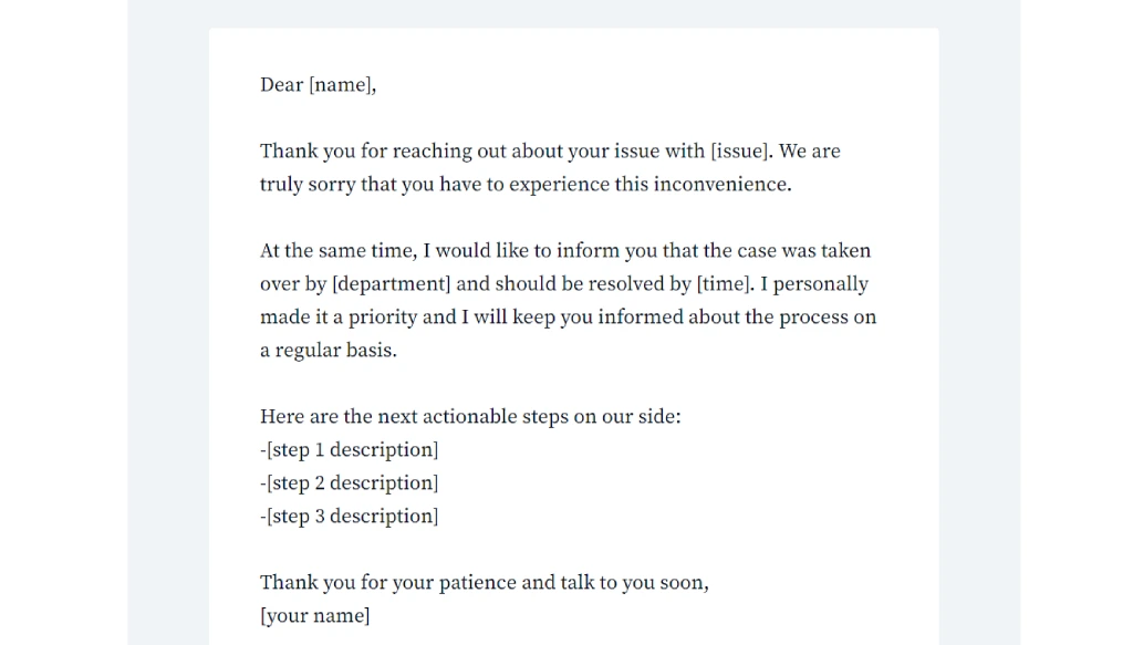 Response to a customer complaint