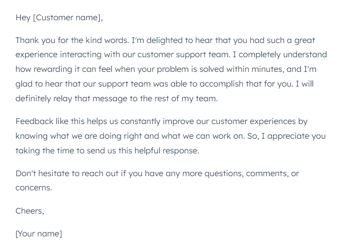 Email to request customer feedback