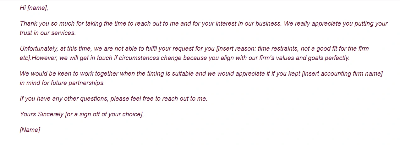 Email to explain the denial of a request