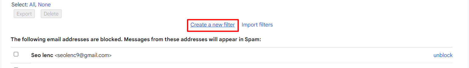 Create new filter rule in Gmail