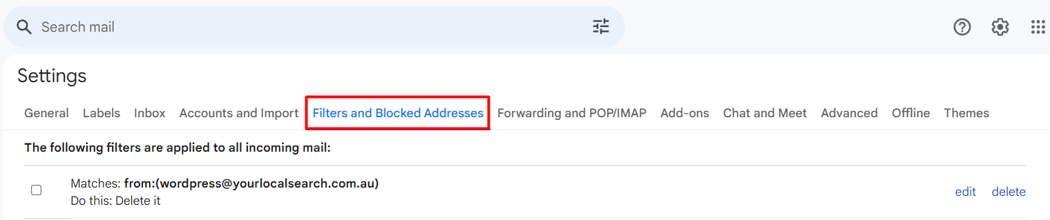 Filters and Blocked Addresses in Gmail