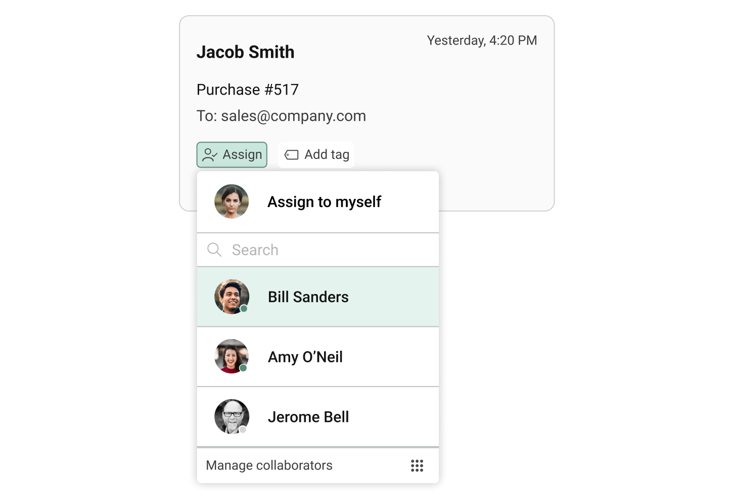 Assign email in shared inbox