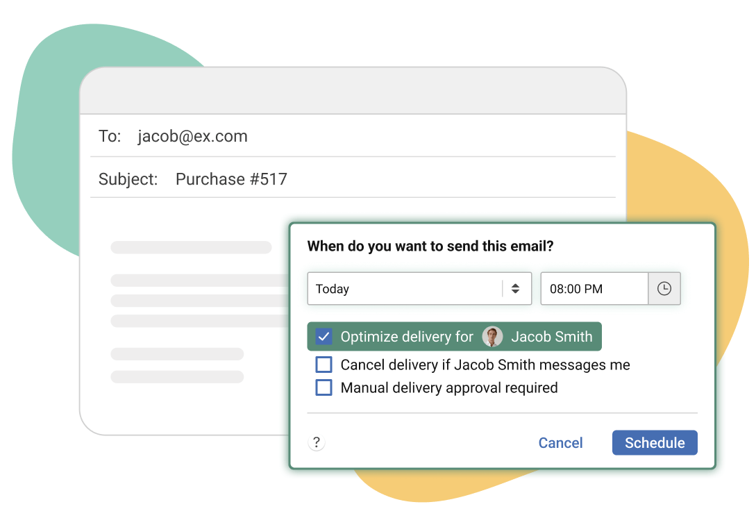 The Send Later scheduling pop up for Outlook, Apple Mail and Gmail